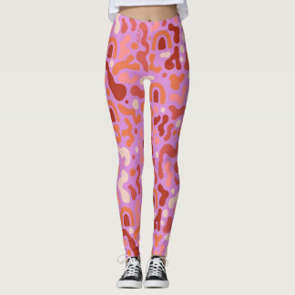 Retro Groovy Roze Abstract Patroon Leggings
