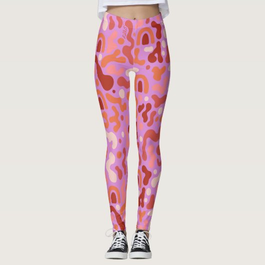 Retro Groovy Roze Abstract Patroon Leggings (Voorkant)