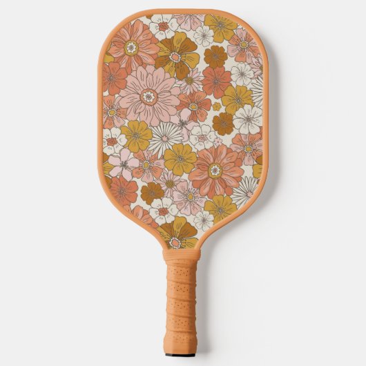 Retro & Groovy Roze Bruin Bloempatroon Pickleball Paddle (Achterkant)