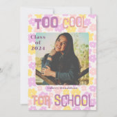 Retro Groovy Roze Geel Paarse Bloemen Afstuderen Aankondiging (Voorkant)