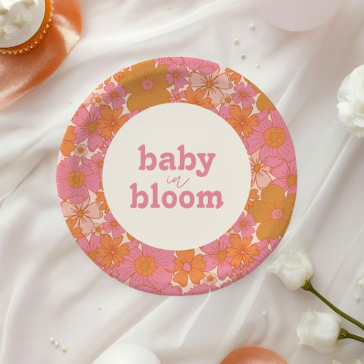 Retro Groovy Roze Hippie Baby in Bloom | Boho Papieren Bordje