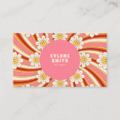 Retro Groovy Roze Kleurrijke QR Code 70s Bloemen Visitekaartje (Voorkant)