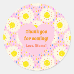 Retro groovy roze madeliefjes bloempatroon uit de ronde sticker