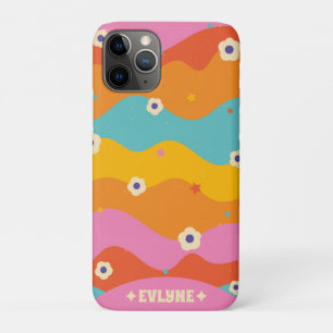 Retro Groovy Roze Regenboog Bloemen  Boho iPhone 11 Pro Hoesje