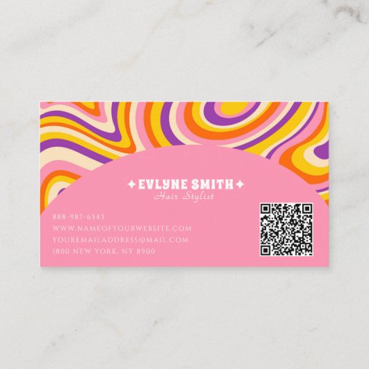 Retro Groovy Roze Wit QR Code 70s Psychedelic Visitekaartje (Achterkant)