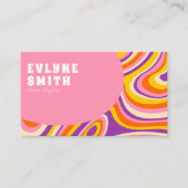 Retro Groovy Roze Wit QR Code 70s Psychedelic Visitekaartje (Voorkant)