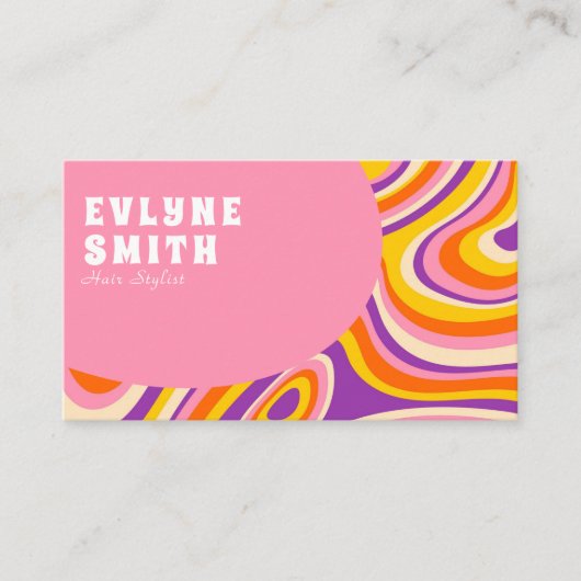 Retro Groovy Roze Wit QR Code 70s Psychedelic Visitekaartje (Voorkant)