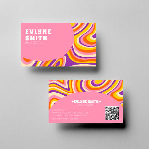 Retro Groovy Roze Wit QR Code 70s Psychedelic Visitekaartje
