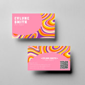Retro Groovy Roze Wit QR Code 70s Psychedelic Visitekaartje