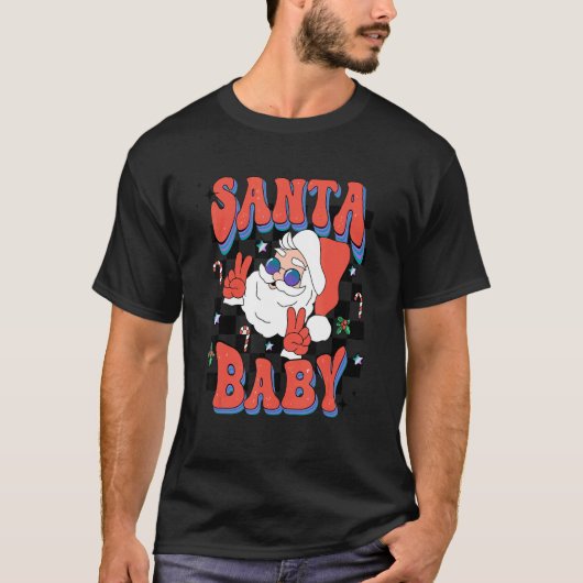 Retro Groovy Santa Claus Rocks Baby Chri T-shirt (Voorkant)
