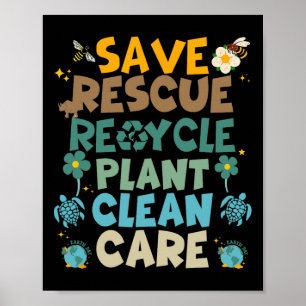 Retro Groovy Save Bees Rescue Animals Recyclen Fun Poster