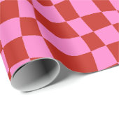 Retro groovy schattig roze en rood golvend geruit cadeaupapier (Rol Hoek)