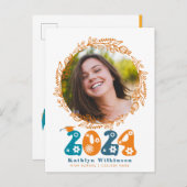 Retro Groovy Script Terracotta Bloemen Afstuderen Aankondigingskaart (Voorkant / Achterkant)