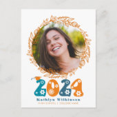 Retro Groovy Script Terracotta Bloemen Afstuderen Aankondigingskaart (Voorkant)