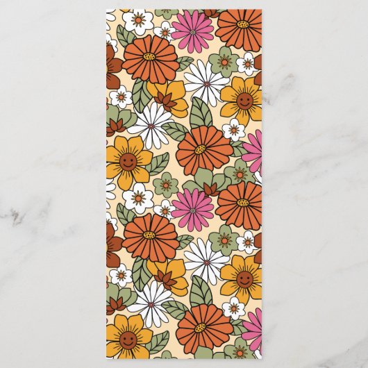 Retro Groovy Seventies Daisy Floral Hippie Wedding Menu (Achterkant)