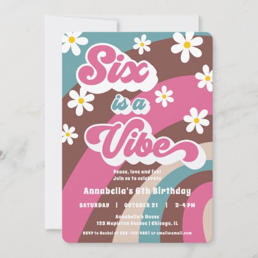 Retro Groovy SIX is een vibe roze blauwgroen meisj Kaart (Voorkant)