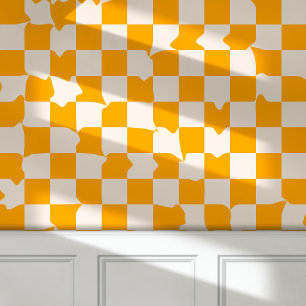 Retro Groovy Smelten Checkerboard Patroon Geel Behang