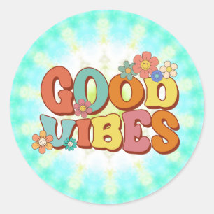 Retro Groovy Smile Daisy Goede Vibes Ronde Sticker