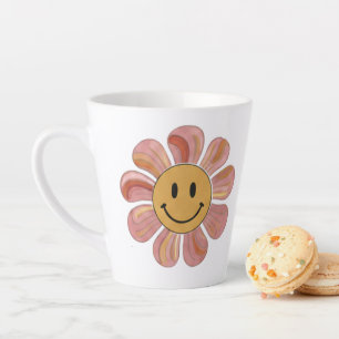 Retro Groovy Smiley Face Bloem Pastel 70s Bloemstu Latte Mok
