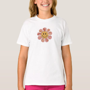 Retro Groovy Smiley Face Bloem Pastel 70s Bloemstu T-shirt