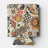 Retro Groovy Smiley Sun Daisy Psychedelic Pattern Blikjeskoeler (Achterkant)