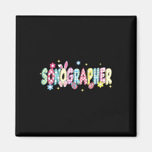 Retro Groovy Sonograaf Konijn Oor Grappig Pasen T- Magneet
