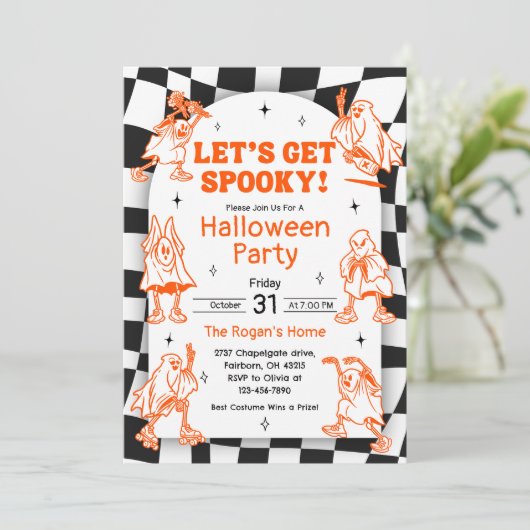 Retro Groovy Spooky Ghost Halloween Party Kaart (Staand voorkant)