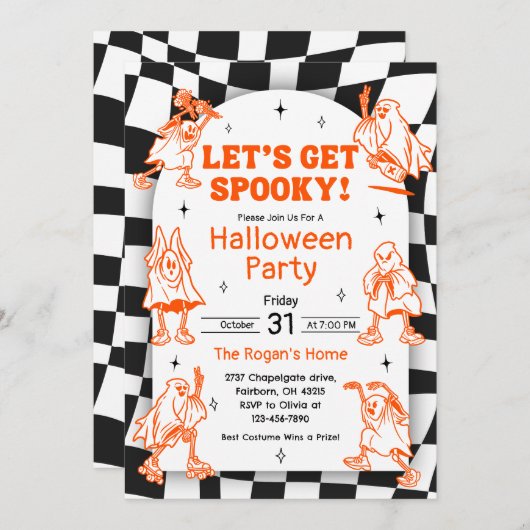 Retro Groovy Spooky Ghost Halloween Party Kaart (Voorkant / Achterkant)