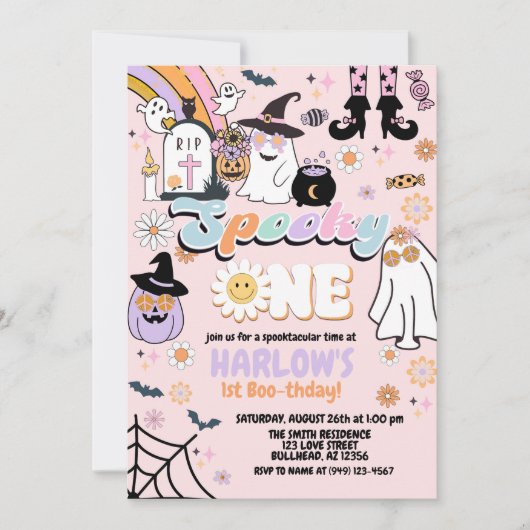 Retro Groovy Spooky One Halloween 1e Verjaardag Kaart (Voorkant)