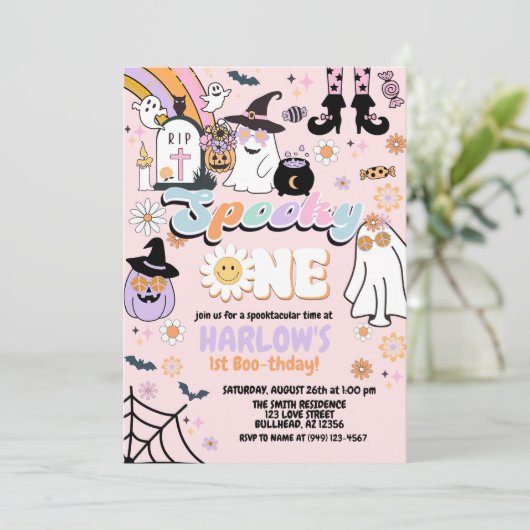 Retro Groovy Spooky One Halloween 1e Verjaardag Kaart (Staand voorkant)