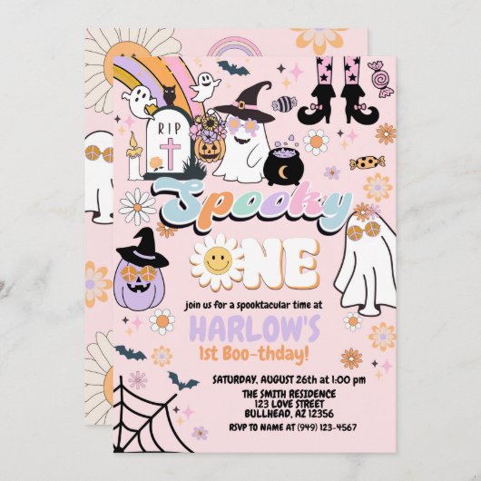 Retro Groovy Spooky One Halloween 1e Verjaardag Kaart (Voorkant / Achterkant)