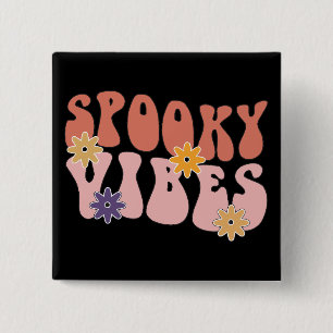 Retro Groovy Spooky Vibes Halloween Vierkante Button 5,1 Cm