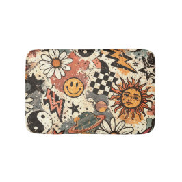Retro Groovy Sticker Collage Pattern Smiley Face Badmat
