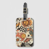 Retro Groovy Sticker Collage Pattern Smiley Face Bagagelabel (Voorkant (verticaal))