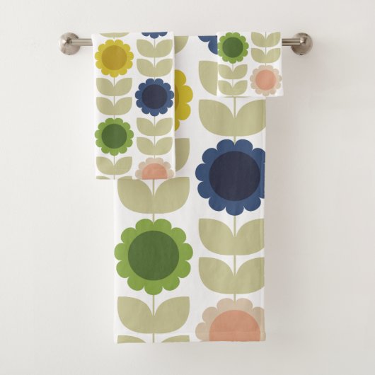 Retro Groovy Summer Flowers Stems Bad Handdoek (Insitu)