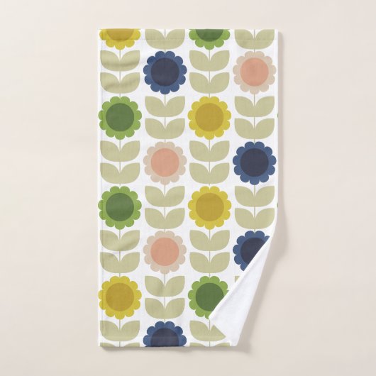 Retro Groovy Summer Flowers Stems Bad Handdoek (Handdoek)