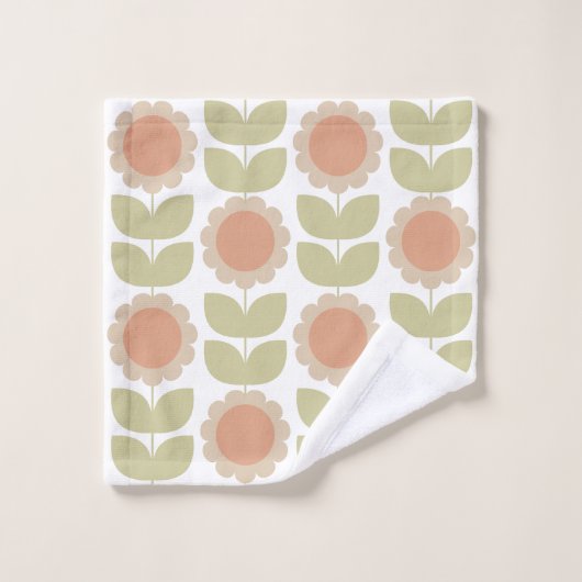 Retro Groovy Summer Flowers Stems Bad Handdoek (Wasdoekje)