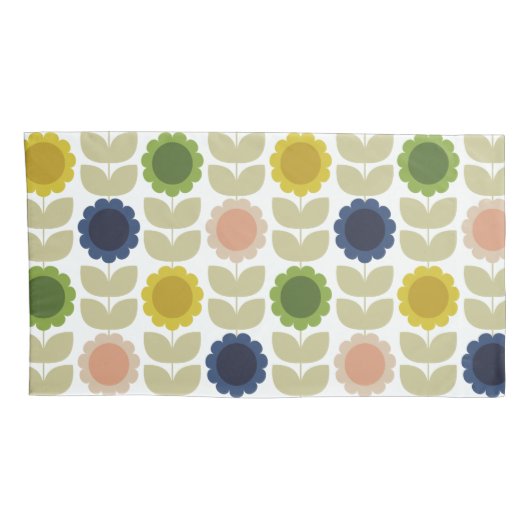 Retro Groovy Summer Flowers Stems Kussensloop (Achterkant-Rechts)