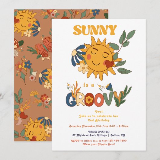 Retro Groovy Sunshine Bloemkracht Verjaardagsfeest Kaart (Voorkant / Achterkant)