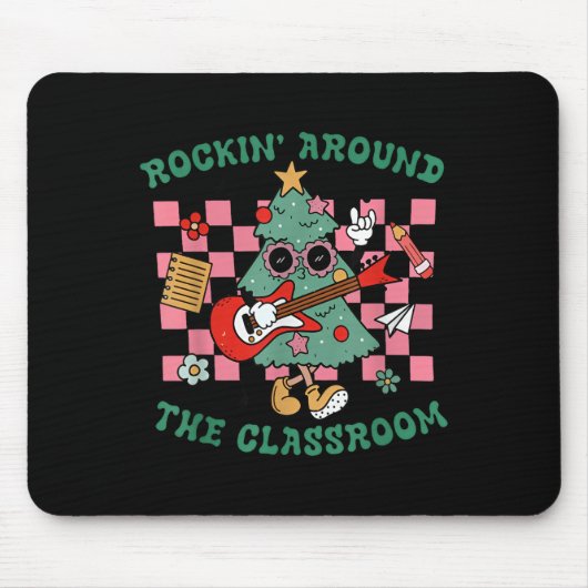 Retro Groovy Teacher Christmas Rockin' Around The Muismat (Voorkant)