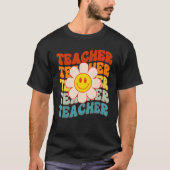 Retro Groovy Teacher Happy Face Cute Daisy Flower T-shirt (Voorkant)