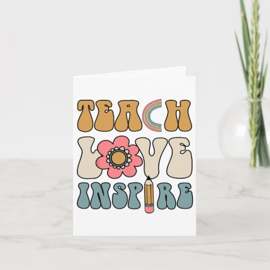 Retro Groovy Teacher Inspirational Happy Ck To Sch Kaart (Voorkant)