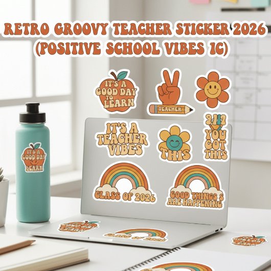 Retro Groovy Teacher Sticker Sheet | Motivational 