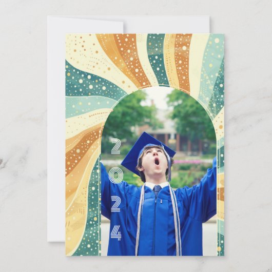 Retro Groovy Terracotta Afstuderen Uitnodiging (Achterkant)