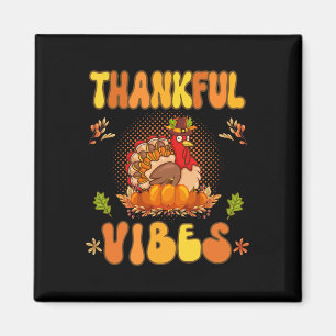 Retro Groovy Thankful Vibes Turkey Herfst Thanksgi Magneet