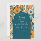 Retro groovy turquoise boho arch sinaasappel roze kaart (Voorkant)