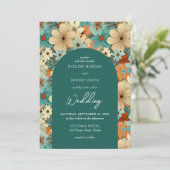 Retro groovy turquoise crème bord sinaasappel kaart (Staand voorkant)