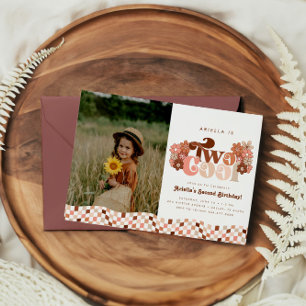 Retro Groovy Twee Cool Meisjes 2e foto Verjaardag Kaart