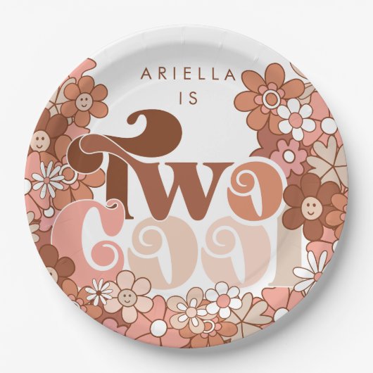 Retro Groovy Twee Cool Meisjes 2e Verjaardag Papieren Bordje (Voorkant)