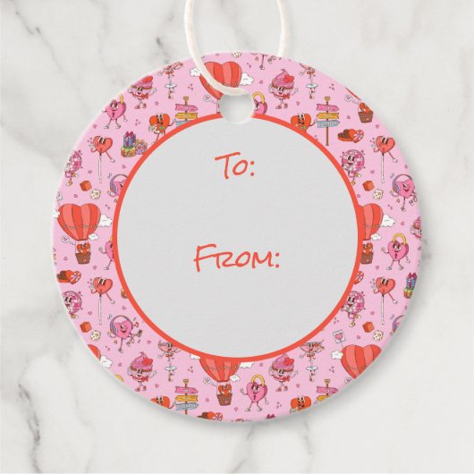 Retro Groovy Valentijn Cartoons Bedankjes Labels (Voorkant)